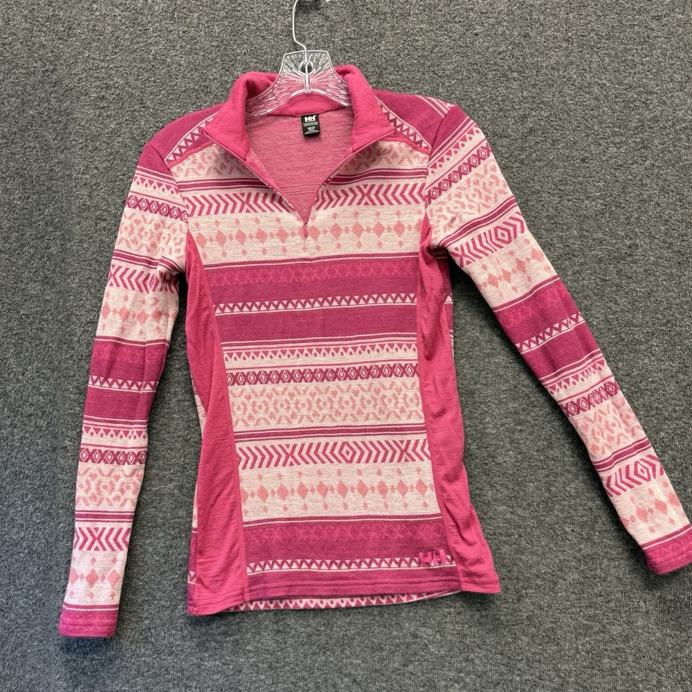 Helly Hansen Merino Wool Top Size XS Nordic Fair Isle Quarter Zip Ski Base Layer